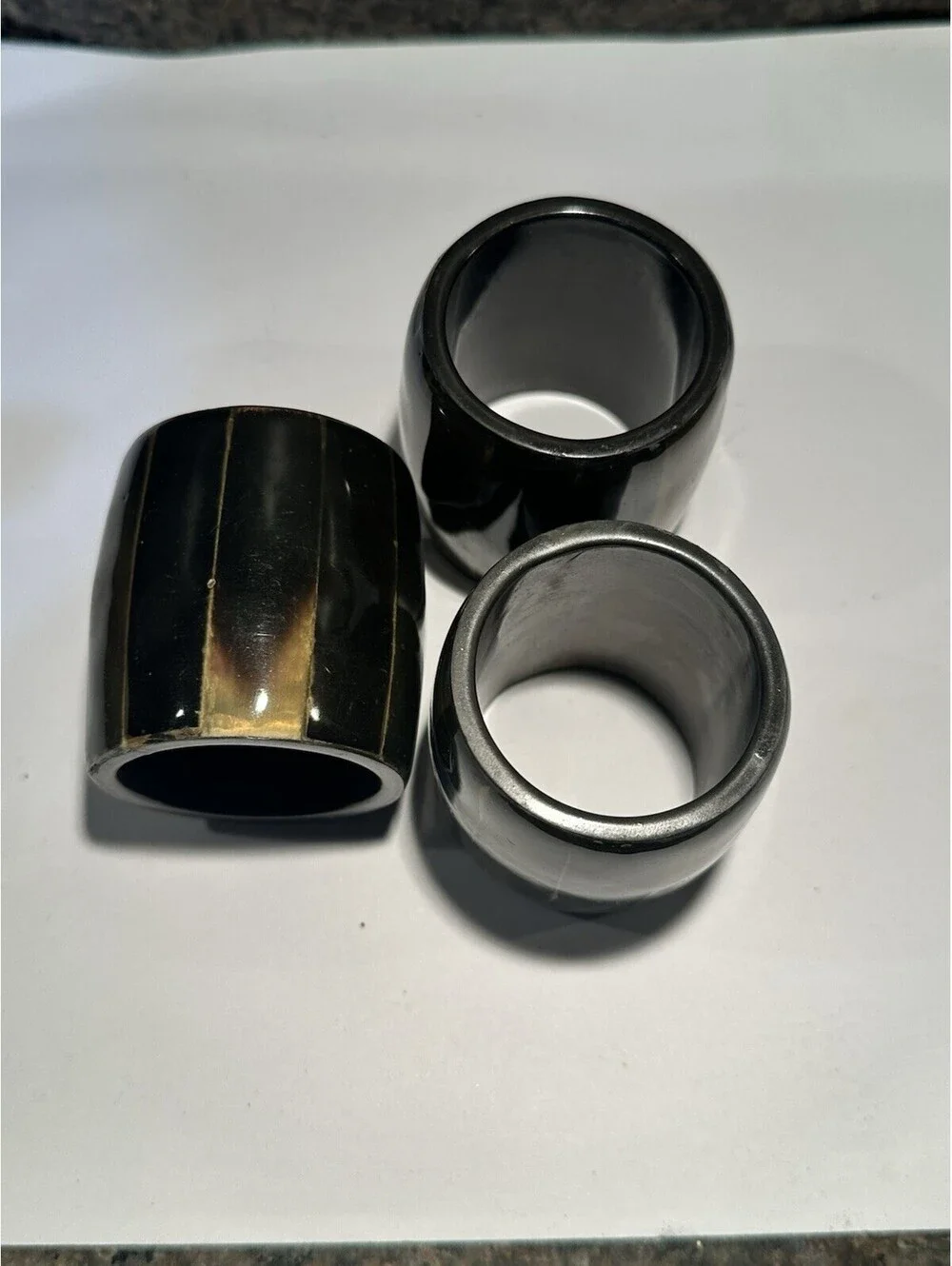 VTG Faux Horn Napkin Rings Set of 3 Dark Brown Black Polished Barrel Table Decor